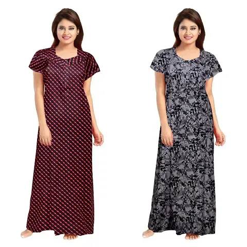 Hoorain Enterprises 100% Cotton Kaftan for Women || Long Length Printed Nighty/Kaftan/Maxi/Night Gown/Night Dress/Nightwear Inner & Sleepwear for Women's (Combo Pack of 2)