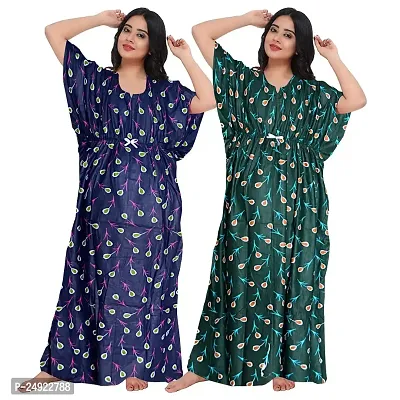 Hoorain Enterprises 100% Cotton Nighty for Women || Long Length Printed Nighty/Maxi/Night Gown/Night Dress/Nightwear Inner  Sleepwear for Women's (Combo Pack of 2)-thumb0