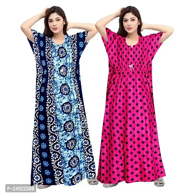 Hoorain Enterprises 100% Cotton Nighty for Women || Long Length Printed Nighty/Maxi/Night Gown/Night Dress/Nightwear Inner  Sleepwear for Women's (Combo Pack of 2)