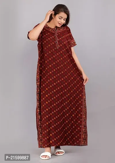 Comfortable Maroon Cotton Nightdress For Women-thumb0