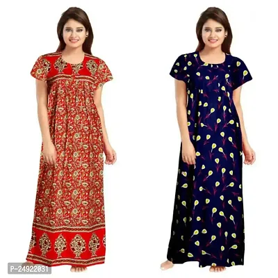 Hoorain Enterprises 100% Cotton Nighty for Women || Long Length Printed Nighty/Maxi/Night Gown/Night Dress/Nightwear Inner  Sleepwear for Women's (Combo Pack of 2)