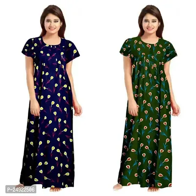 Hoorain Enterprises 100% Cotton Nighty for Women || Long Length Printed Nighty/Maxi/Night Gown/Night Dress/Nightwear Inner  Sleepwear for Women's (Combo Pack of 2)-thumb0