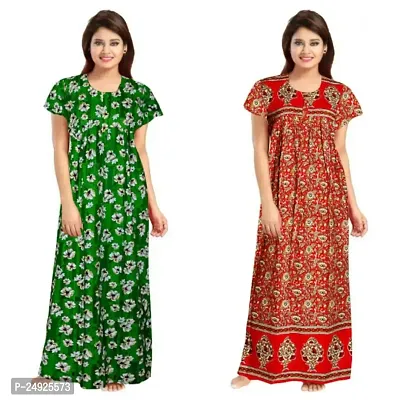 Hoorain Enterprises 100% Cotton Nighty for Women || Long Length Printed .Nighty/Maxi/Night Gown/Night Dress/Nightwear Inner  Sleepwear for Women's (Combo Pack of 2)