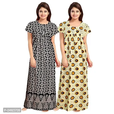 HOORANI Enterprises 100% Cotton Nighty for Women || Long Length Printed Nighty/Maxi/Night Gown/Night Dress/Nightwear Inner  Sleepwear for Women's (Combo Pack of 2)-thumb0