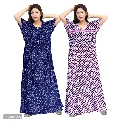 Hoorain Enterprises 100% Cotton Nighty for Women || Long Length Printed Nighty/Maxi/Night Gown/Night Dress/Nightwear Inner  Sleepwear for Women's (Combo Pack of 2)