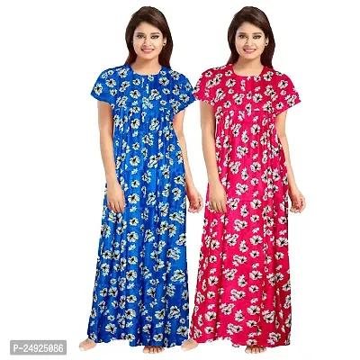 Buy Fflirtygo Combo of Short Nighty, Sky Blue and Red Colour Printed Long  Top Night Dress for Women Soft Cotton Loose Fit at Amazon.in