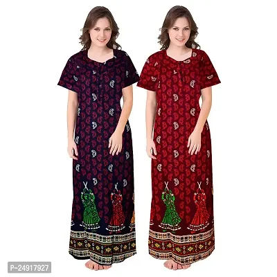 HOORANI Enterprises 100% Cotton Nighty for Women || Long Length Printed Nighty/Maxi/Night Gown/Night Dress/Nightwear Inner  Sleepwear for Women's (Combo Pack of 2)-thumb0