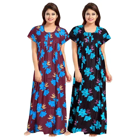 KHUSHI PRINT Women's Pure Cotton Regular Jaipuri Maxi Nighty (Multicolor, Free Size)