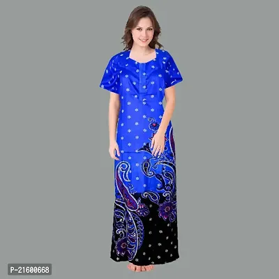 Comfortable Blue Cotton Nightdress For Women-thumb4