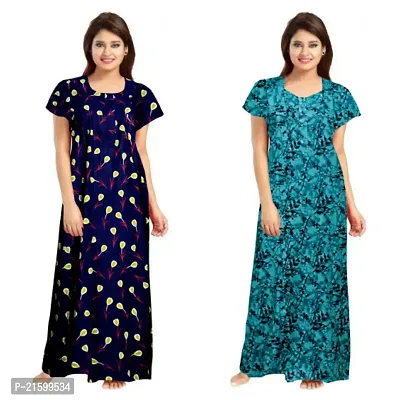 Comfortable Blue Cotton Nightdress For Women-thumb0