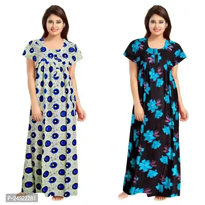 Hoorain Enterprises 100% Cotton Nighty for Women || Long Length Printed Nighty/Maxi/Night Gown/Night Dress/Nightwear Inner  Sleepwear for Women's (Combo Pack of 2)-thumb0