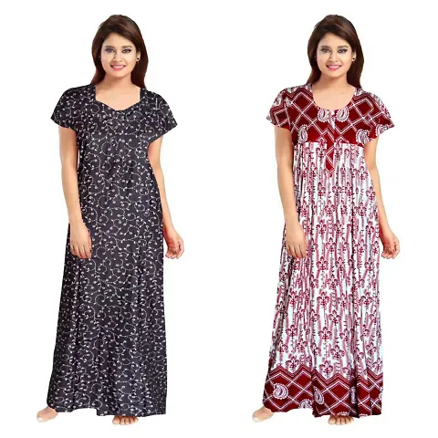 Hoorain Enterprises 100% Cotton Kaftan for Women || Long Length Printed Nighty/Kaftan/Maxi/Night Gown/Night Dress/Nightwear Inner & Sleepwear for Women's (Combo Pack of 2)