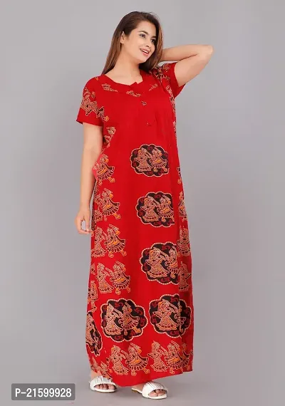 Comfortable Red Cotton Nightdress For Women