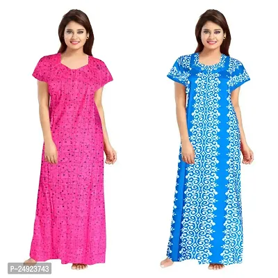 Hoorain Enterprises 100% Cotton Kaftan for Women || Long Length Printed Nighty/Kaftan/Maxi/Night Gown/Night Dress/Nightwear Inner  Sleepwear for Women's (Combo Pack of 2)