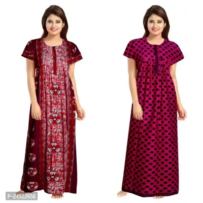 Hoorain Enterprises 100% Cotton Nighty for Women || Long Length Printed Nighty/Maxi/Night Gown/Night Dress/Nightwear Inner  Sleepwear for Women's (Combo Pack of 2)-thumb0