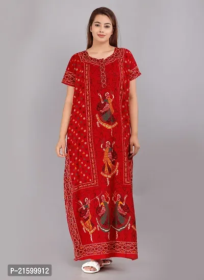 Comfortable Red Cotton Nightdress For Women