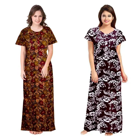 Hoorain Enterprises 100% Cotton Kaftan for Women || Long Length Printed Nighty/Kaftan/Maxi/Night Gown/Night Dress/Nightwear Inner & Sleepwear for Women's (Combo Pack of 2)
