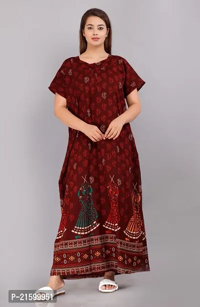 Comfortable Maroon Cotton Nightdress For Women