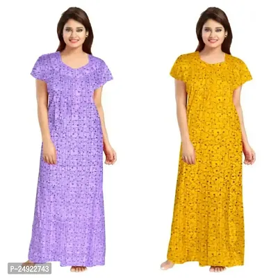 Hoorain Enterprises 100% Cotton Nighty for Women || Long Length Printed Nighty/Maxi/Night Gown/Night Dress/Nightwear Inner  Sleepwear for Women's (Combo Pack of 2)-thumb0