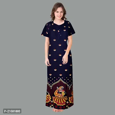 Comfortable Navy Blue Cotton Nightdress For Women-thumb2