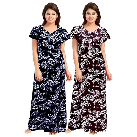 HOORANI Enterprises 100% Cotton Nighty for Women || Long Length Printed Nighty/Maxi/Night Gown/Night Dress/Nightwear Inner & Sleepwear for Women's (Combo Pack of 2)