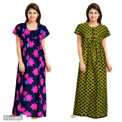 Hoorain Enterprises 100% Cotton Nighty for Women || Long Length Printed Nighty/Maxi/Night Gown/Night Dress/Nightwear Inner  Sleepwear for Women's (Combo Pack of 2)-thumb0