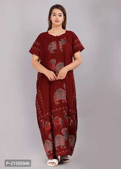 Comfortable Brown Cotton Nightdress For Women