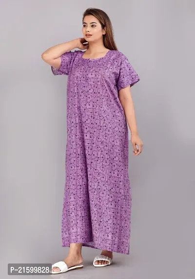 Comfortable Purple Cotton Nightdress For Women-thumb2