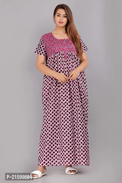 Comfortable Pink Cotton Nightdress For Women-thumb0