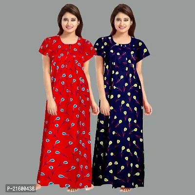 Comfortable Navy Blue Cotton Nightdress For Women-thumb0