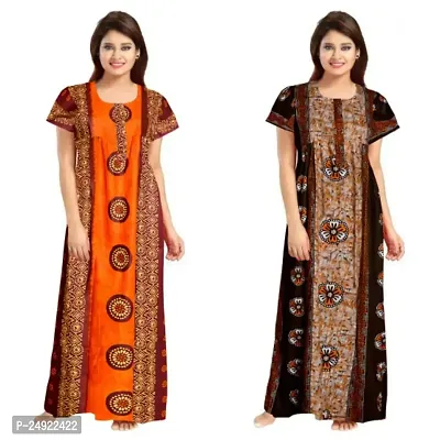 Hoorain Enterprises 100% Cotton Nighty for Women || Long Length Printed Nighty/Maxi/Night Gown/Night Dress/Nightwear Inner  Sleepwear for Women's (Combo Pack of 2)