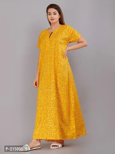 Comfortable Yellow Cotton Nightdress For Women-thumb3