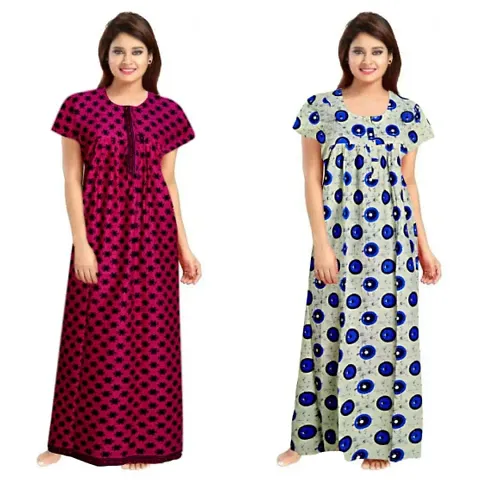 Hoorain Enterprises 100% Cotton Nighty for Women || Long Length Printed Nighty/Maxi/Night Gown/Night Dress/Nightwear Inner & Sleepwear for Women's (Combo Pack of 2)