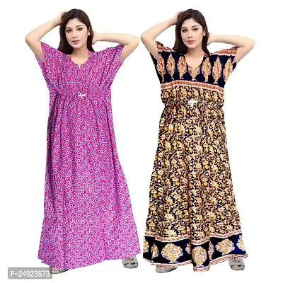 Hoorain Enterprises 100% Cotton Nighty for Women || Long Length Printed Nighty/Maxi/Night Gown/Night Dress/Nightwear Inner  Sleepwear for Women's (Combo Pack of 2)