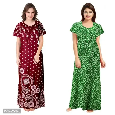 Hoorain Enterprises 100% Cotton Nighty for Women || Long Length Printed Nighty/Maxi/Night Gown/Night Dress/Nightwear Inner  Sleepwear for Women's (Combo Pack of 2)