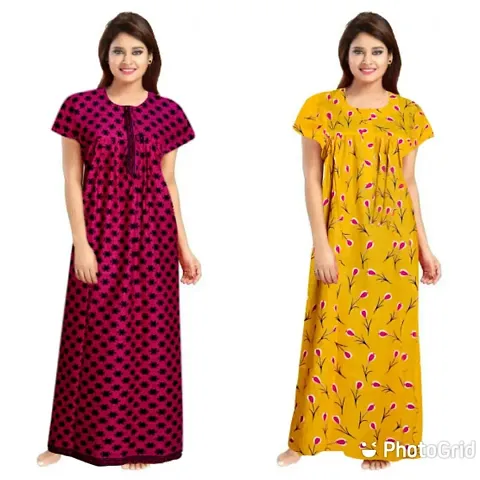 Hoorain Enterprises 100% Cotton Nighty for Women || Long Length Printed Nighty/Maxi/Night Gown/Night Dress/Nightwear Inner & Sleepwear for Women's (Combo Pack of 2)