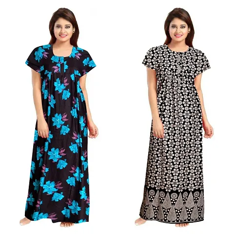 Hoorain Enterprises 100% Cotton Kaftan for Women || Long Length Printed Nighty/Kaftan/Maxi/Night Gown/Night Dress/Nightwear Inner & Sleepwear for Women's (Combo Pack of 2)