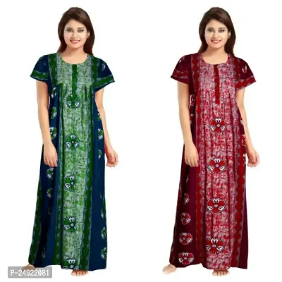 Hoorain Enterprises 100% Cotton Nighty for Women || Long Length Printed Nighty/Maxi/Night Gown/Night Dress/Nightwear Inner  Sleepwear for Women's (Combo Pack of 2)-thumb0