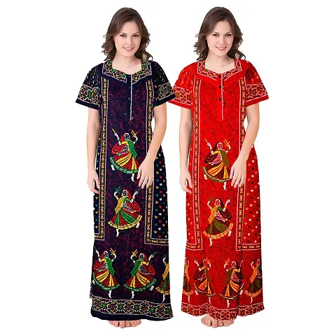 HOORANI Enterprises 100% Cotton Nighty for Women || Long Length Printed Nighty/Maxi/Night Gown/Night Dress/Nightwear Inner & Sleepwear for Women's (Combo Pack of 2)