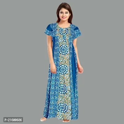 Comfortable Blue Cotton Nightdress For Women-thumb4