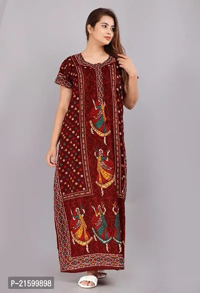 Comfortable Maroon Cotton Nightdress For Women