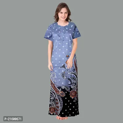 Comfortable Blue Cotton Nightdress For Women-thumb2