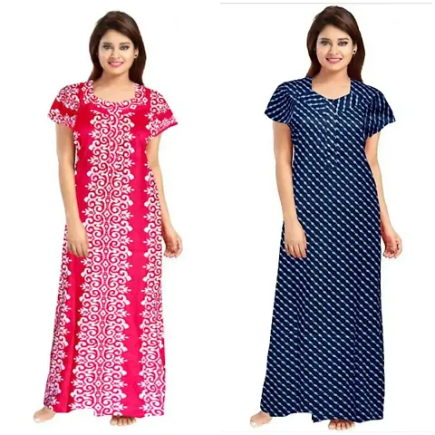 Hoorain Enterprises 100% Cotton Nighty for Women || Long Length Printed Nighty/Maxi/Night Gown/Night Dress/Nightwear Inner & Sleepwear for Women's (Combo Pack of 2)