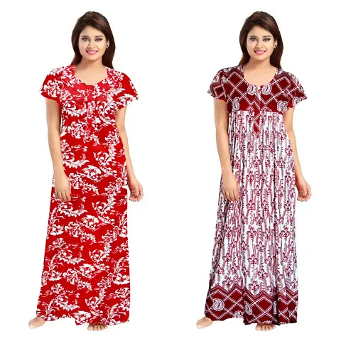 Hoorain Enterprises 100% Cotton Kaftan for Women || Long Length Printed Nighty/Kaftan/Maxi/Night Gown/Night Dress/Nightwear Inner & Sleepwear for Women's (Combo Pack of 2)