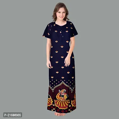 Comfortable Blue Cotton Nightdress For Women-thumb2