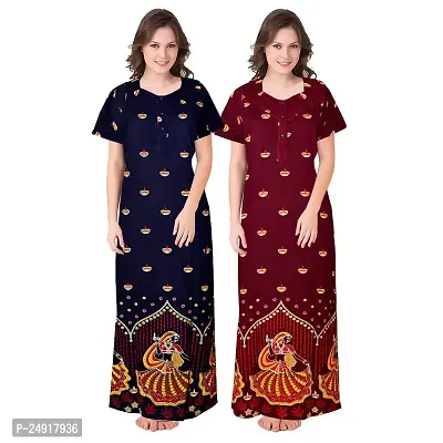 HOORANI Enterprises 100% Cotton Nighty for Women || Long Length Printed Nighty/Maxi/Night Gown/Night Dress/Nightwear Inner  Sleepwear for Women's (Combo Pack of 2)-thumb0