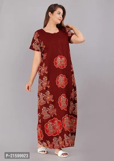 Comfortable Maroon Cotton Nightdress For Women