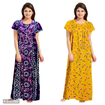 Hoorain Enterprises 100% Cotton Nighty for Women || Long Length Printed Nighty/Maxi/Night Gown/Night Dress/Nightwear Inner  Sleepwear for Women's (Combo Pack of 2)-thumb0