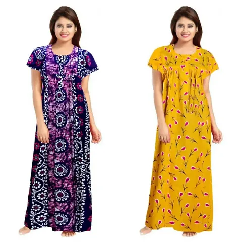 Hoorain Enterprises 100% Cotton Nighty for Women || Long Length Printed Nighty/Maxi/Night Gown/Night Dress/Nightwear Inner & Sleepwear for Women's (Combo Pack of 2)