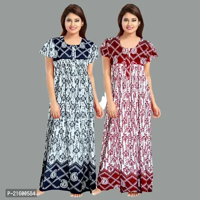 Comfortable Blue Cotton Nightdress For Women-thumb0